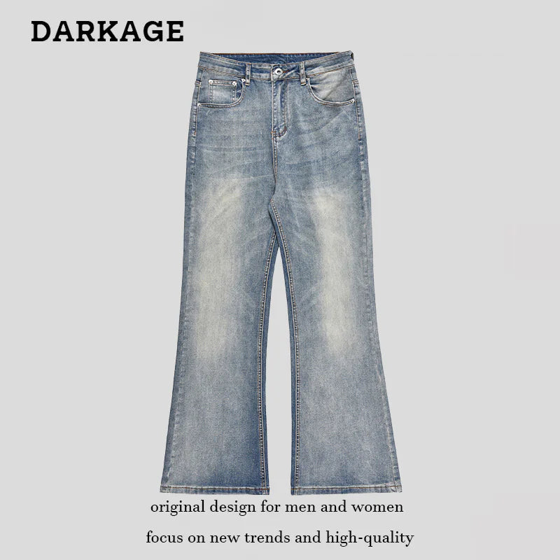 Dark Blue Jeans Washed High Street Flared Jeans