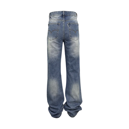 Dark Blue Jeans Washed High Street Flared Jeans