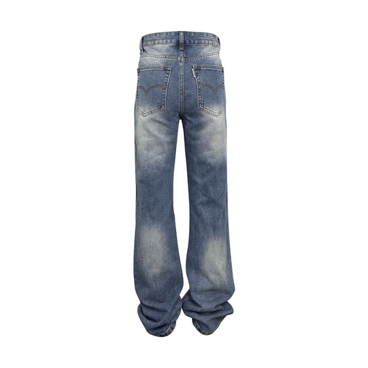 Dark Blue Jeans Washed High Street Flared Jeans
