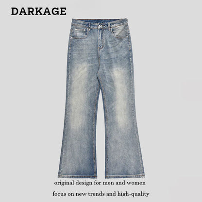 Dark Blue Jeans Washed High Street Flared Jeans